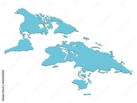 Isometric Map Of World Blue Land Silhouette On White Background 3D