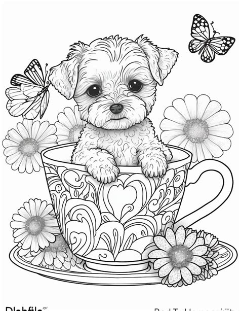 Puppies In Teacups Coloring Book Pages Plus Cover Images