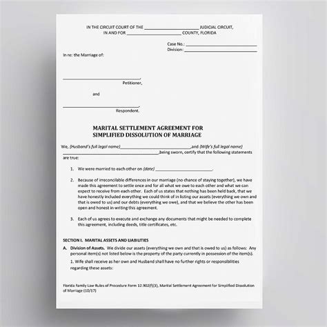 Free Florida Marital Settlement Agreement Template