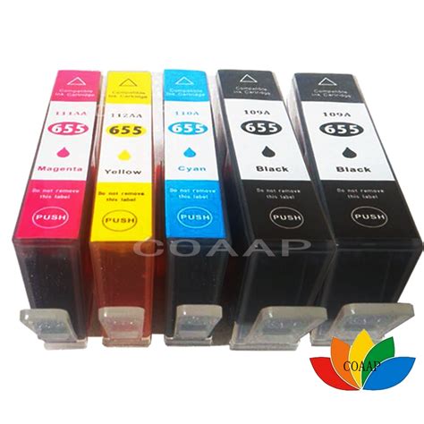 5 pces compatível hp 655xl hp 655 preto ciano magenta cartucho de tinta