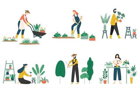 Premium Vector People Gardening Woman Planting Gardens Flowers