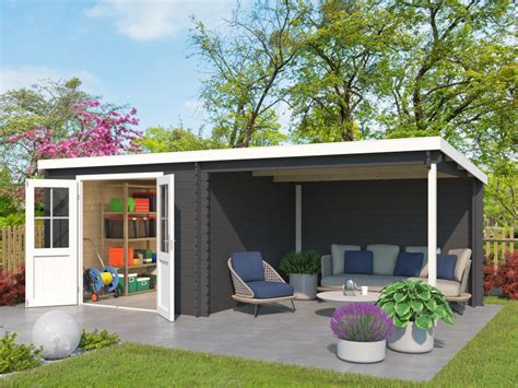 Gartenhaus Blockbohlenhaus Orlando Exklusiv 28 Mm Carbongrau Mit 3 M