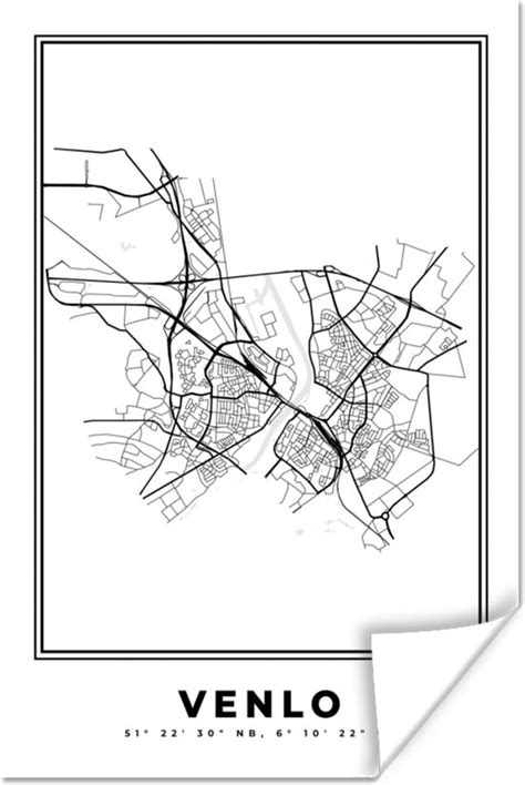 Poster Kaart Plattegrond Stadskaart Venlo Nederland Zwart Wit