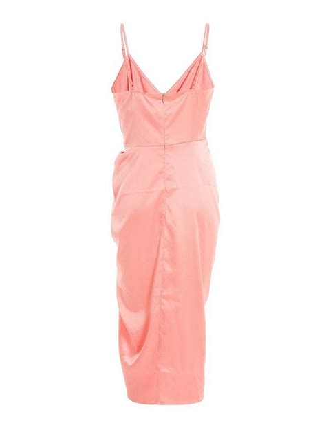 Quiz Satin Wrap Ruched Midi Dress Light Pink Uk