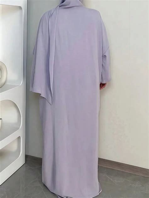 Vestido Longo Modesto Abaya de Manga Longa em Cor Sólida Modelo Solto