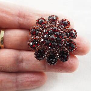 Large Antique Victorian Bohemian Garnet Circular Brooch Rose Cut