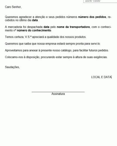 Refer Ncia De Carta De Agradecimento De Pedido Modelo Simples