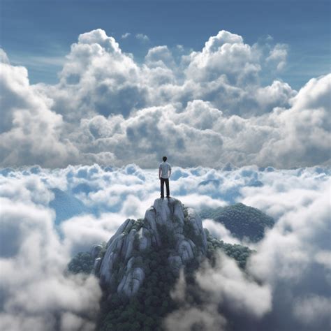 Premium AI Image | A man stands on a mountain top with the sky behind him.