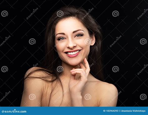 Beautiful Happy Toothy Laughing Woman With Brown Hair Looking Happy On