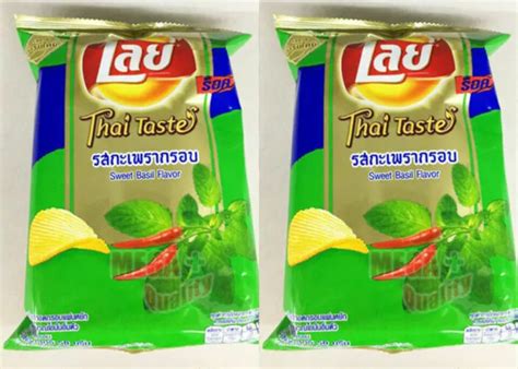 2X50G LAYS POTATO Chips Snack Hot Spicy Thai Delicious Food SWEET BASIL Flavour EUR 14 44