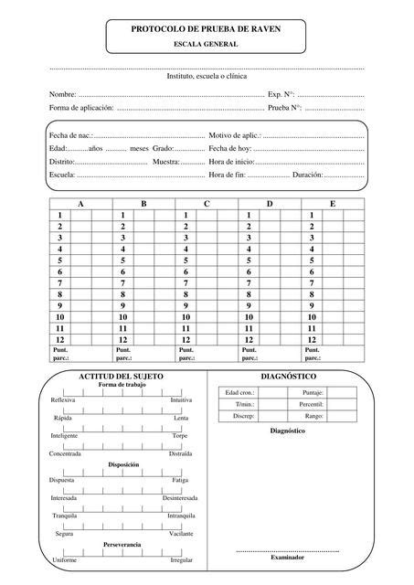 Protocolo Del Test De Raven Adultos Leslie Del Castillo UDocz