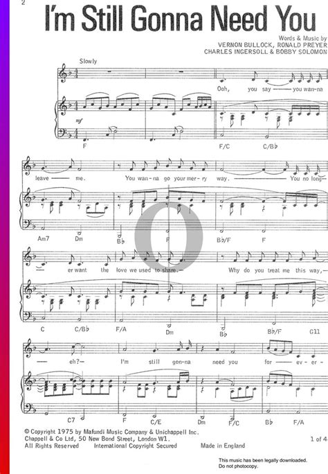 I M Still Gonna Need You The Osmonds Piano Sheet Music OKTAV