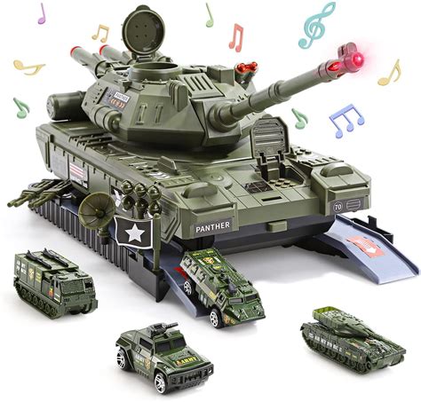 Cute Stone Military Vehicles Sets Battle Tank Toy With Realistic Light