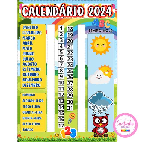 Calendário Interativo Arco Íris 2024 Materiais Pedagógicos no