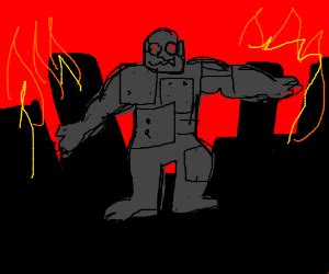 A white man riding a giant cyborg gorilla - Drawception