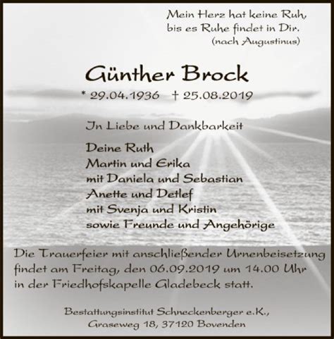 Traueranzeigen von Günther Brock Trauer HNA de