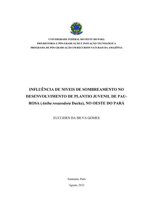 Influ Ncia De Niveis De Sombreamento No Desenvolvimento De Plantio