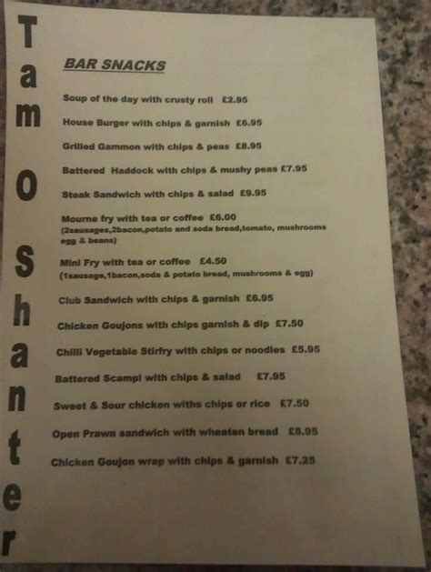 Menu at Tam O Shanter restaurant, Kilkeel