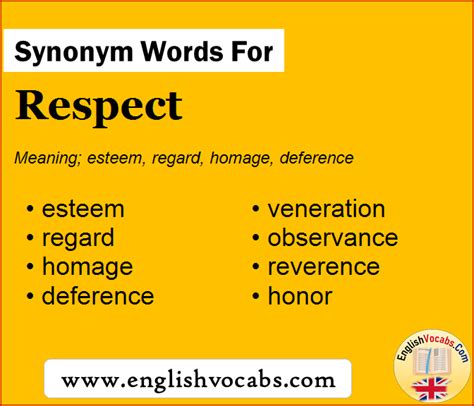 Synonym For Respect What Is Synonym Word Respect English Vocabs