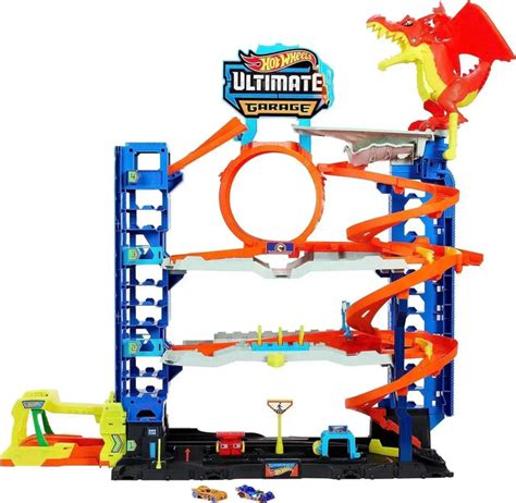 Четырехуровневый трек трасса Hot Wheels с машинками Легендарный мега гараж гигант игрушки с