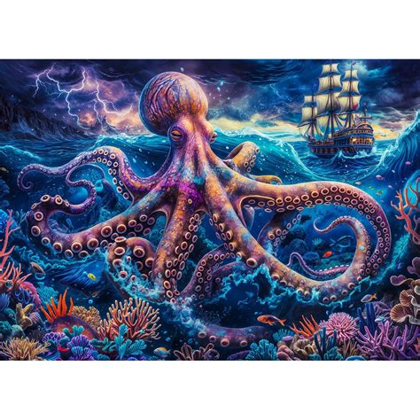 Giant Octopus Jigsaw Puzzles for Adults 1000 Piece Storm Lightning Ship