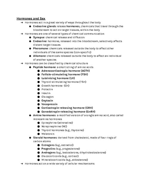 Apsy Final Exam Hormones And Sex Hormones Act In A Great Variety
