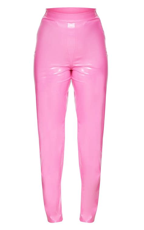 Plus Hot Pink Vinyl High Waist Trousers Prettylittlething Usa