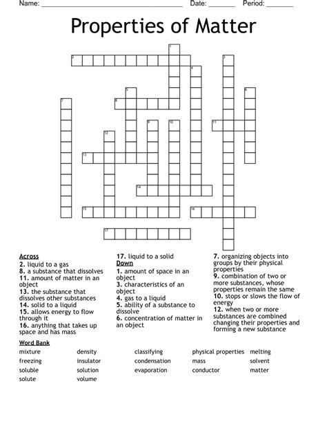 Properties Of Matter Crossword Wordmint