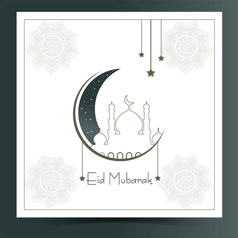 Eid Mubarak Lua E Mesquita Belo Fundo Branco Vetor Premium Gerado Ia