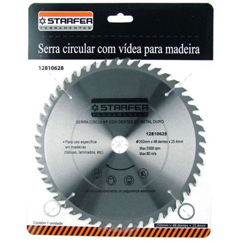 Lâmina Serra Circular Widea 250 x 25 mm 48 Dentes Starfer Rota 166