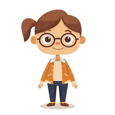 Premium Vector A Cartoon Of A Girl Wearing Glasses And A Jacket With A Brown Jacket