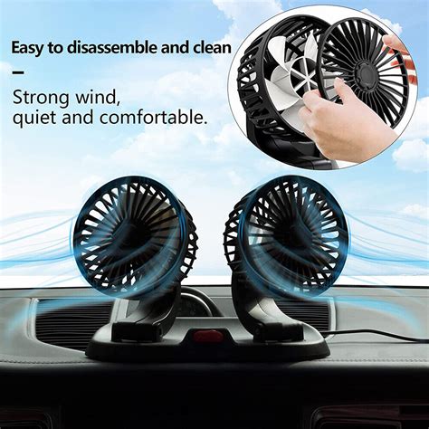 V Dual Head Car Fan Portable Vehicle Truck Rotatable Auto