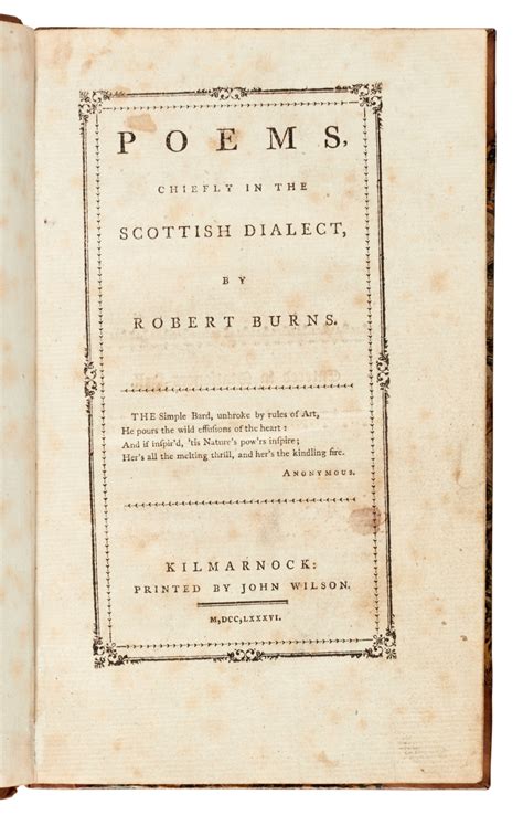 Robert Burns Poems Chiefly In The Scottish Dialect Kilmarnock 1786