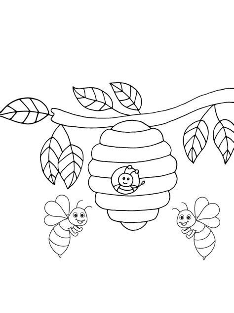 Beehive Flowers And Bees Coloring Page Free Printable Coloring