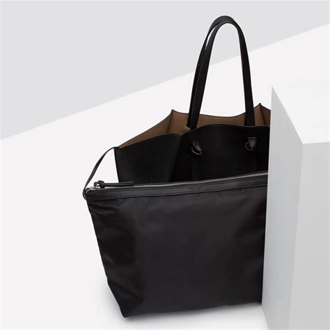 Zara Geometric Faux Leather Tote In Black Lyst