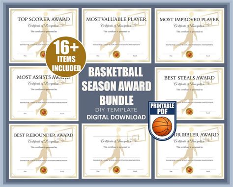 Diy Printable Blank Pdf End Of Season Basketball Award Certificates