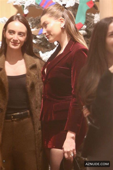 Hailey Bieber Sexy Spotted Showing Off Her Hot Cleavage Wearing A Stunning Red Velvet Blazer In