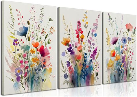 Amazon Kissfox Framed Colorful Wildflower Canvas Wall Art Set Of