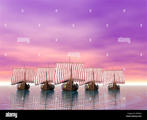 A fleet of viking raider ships on the sea Stock Photo - Alamy