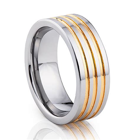 8mm Tungsten Ring With Gold Plated Inlay Diamond Jewellery International