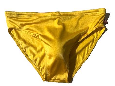 New AUSSIEBUM Men Yellow Nylon Logo Swim Bikini Brief Swimsuit Speedo Style EBay
