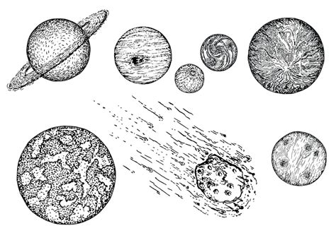 Premium Vector | Sketch planet icon set, ink hand drawn illustration