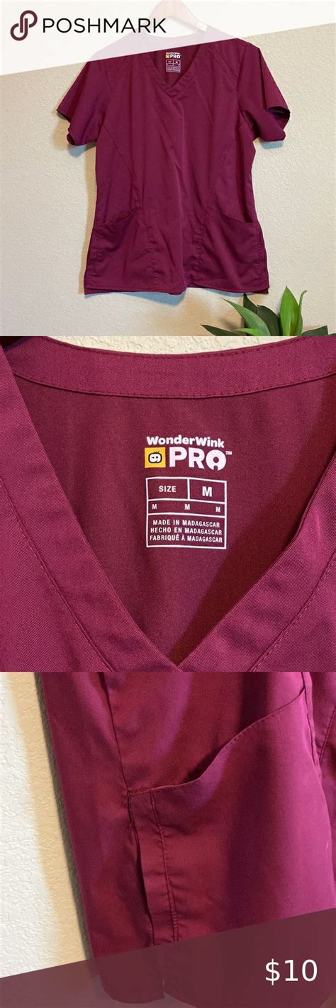 Maroon Medical Scrub Top Medium Burgundy Wonderwink Pro Medical