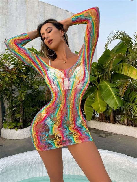 Lingerie de fada sexy vestido xadrez colorido malha meias de seda uniforme vista através do