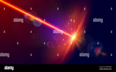 Red Laser Strike Laser Beam With Bright Shiny Sparkles Vector Image