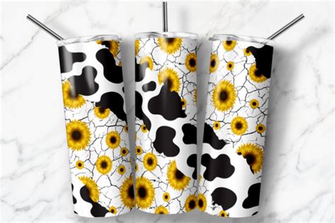 Cow Sunflowers Cowhide 20oz Tumbler Wrap Graphic By Skye Design