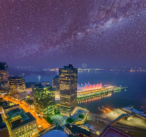 Aerial View of Canada Place in Vancouver on a Starry Night, British ...