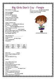 Big Girls Don T Cry Fergie Esl Worksheet By Shellinha