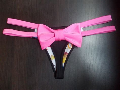 Thong Bikini Bottom Sexy Pink Bow Brazilian Cheeky Bottom Etsy