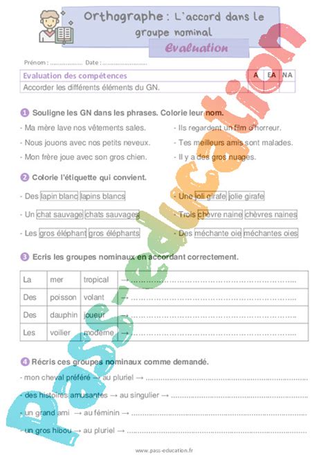 L Accord Dans Le Groupe Nominal Valuation D Orthographe Eme